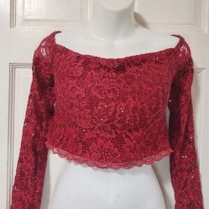 𝅺MY Michelle Red Lace Sequin Crop Top 13